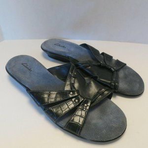 Clarks Womens Black Slide Slip On Sandals Leather
